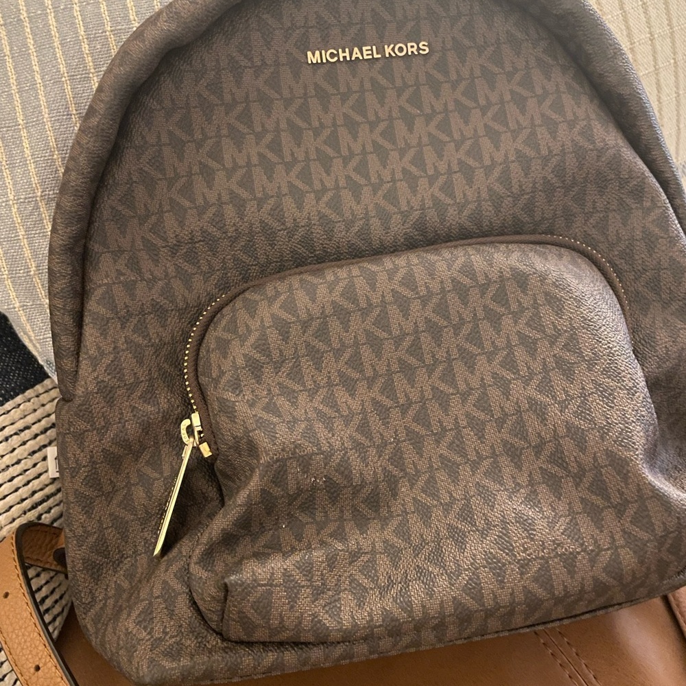 Michael Kors Brown Monogram Backpack with Gold Hardware